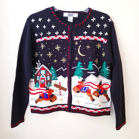 Vintage Segue Black Christmas Theme Cardigan Sweater - Picture 12 of 12